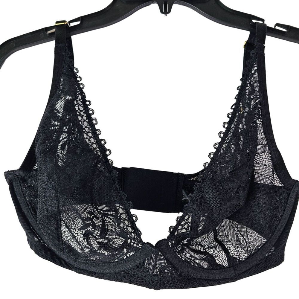 Soma Intimates 34DD Black Sheer Lace Plunge Unpadded Bra‎